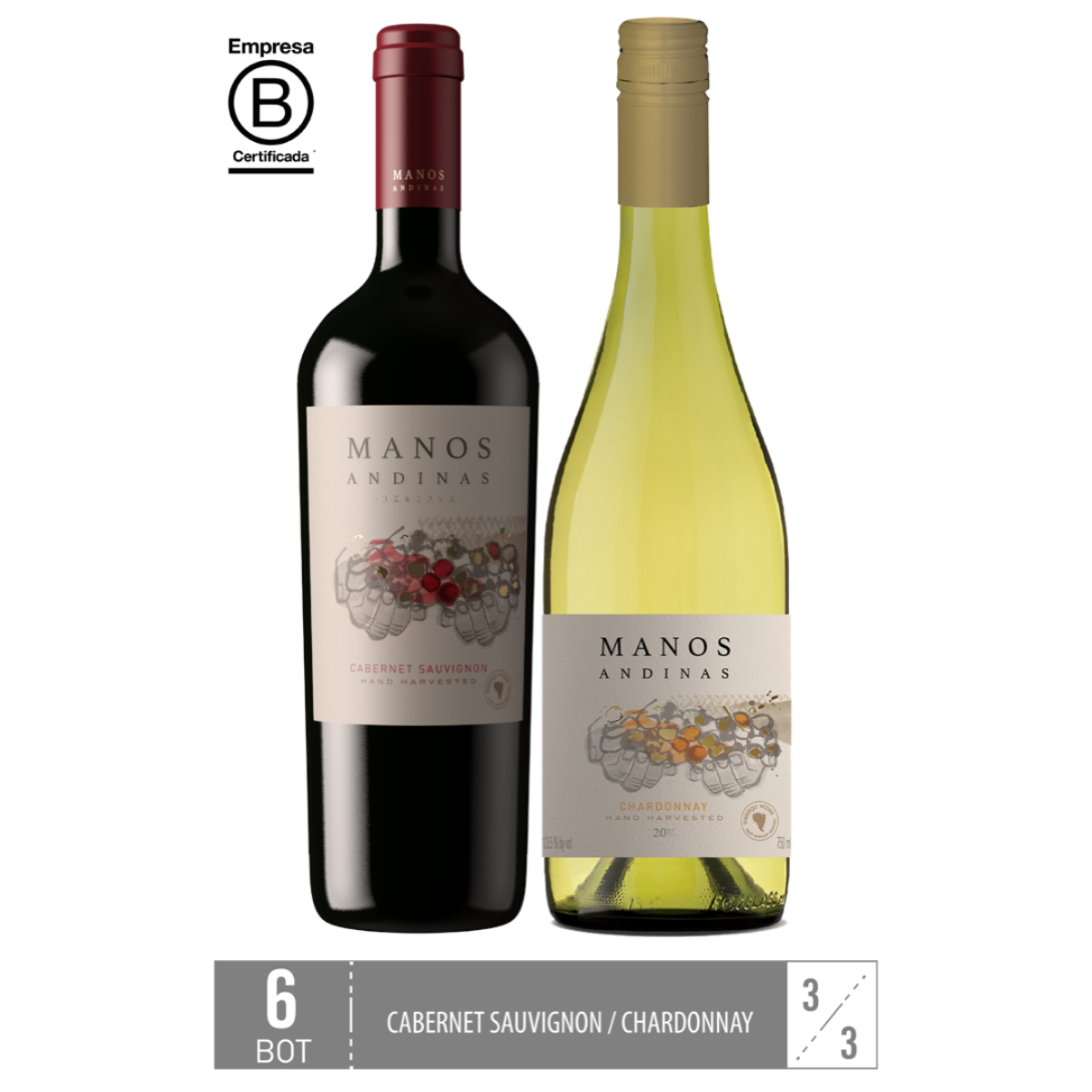 Mix 6 Unidades: Manos Andinas Cabernet Sauvignon Reserva & Chardonnay - Trasiego Wines